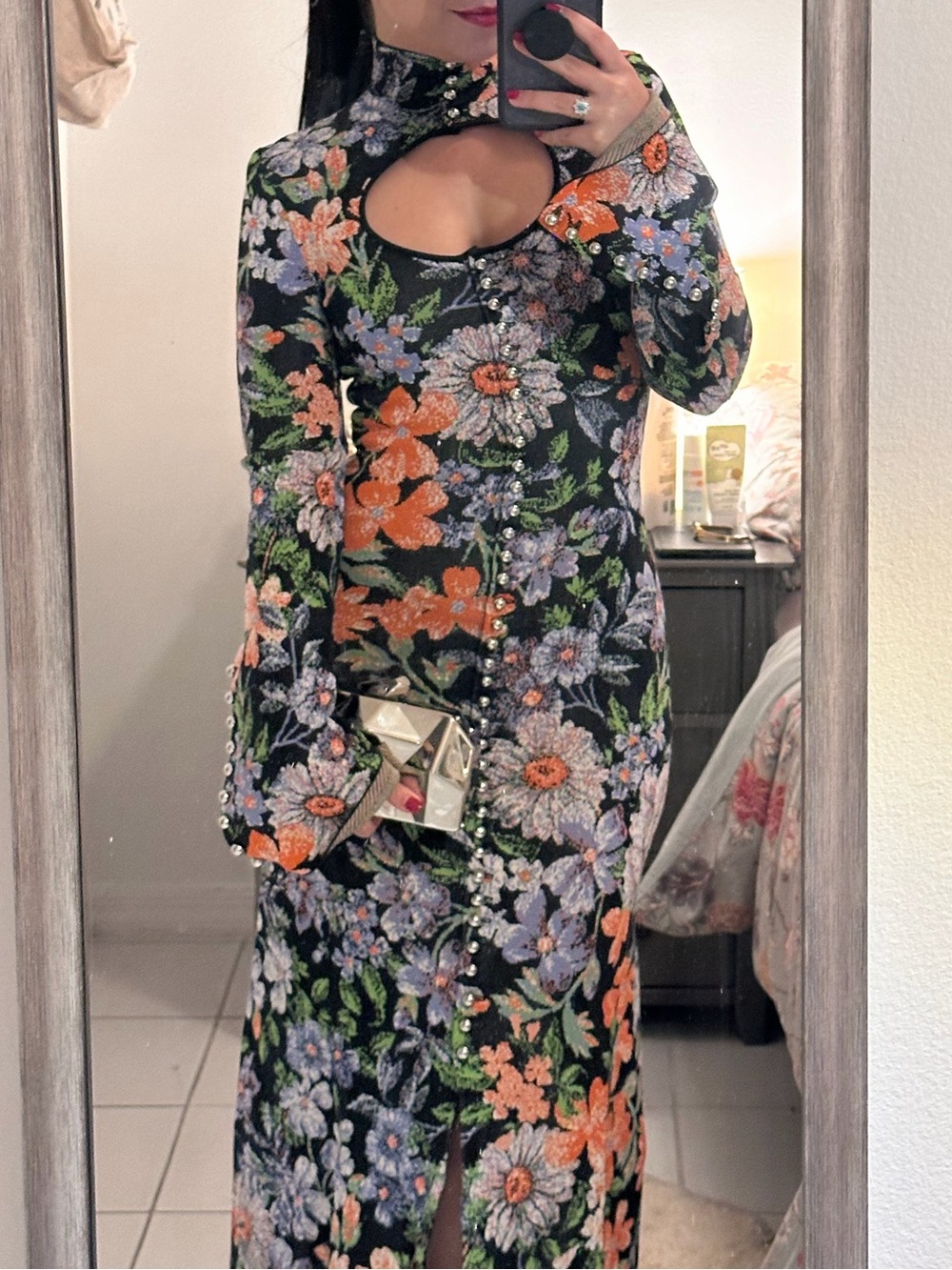 H&M x Rabanne - Jacquard Knit Floral Cutout Maxi Dress
